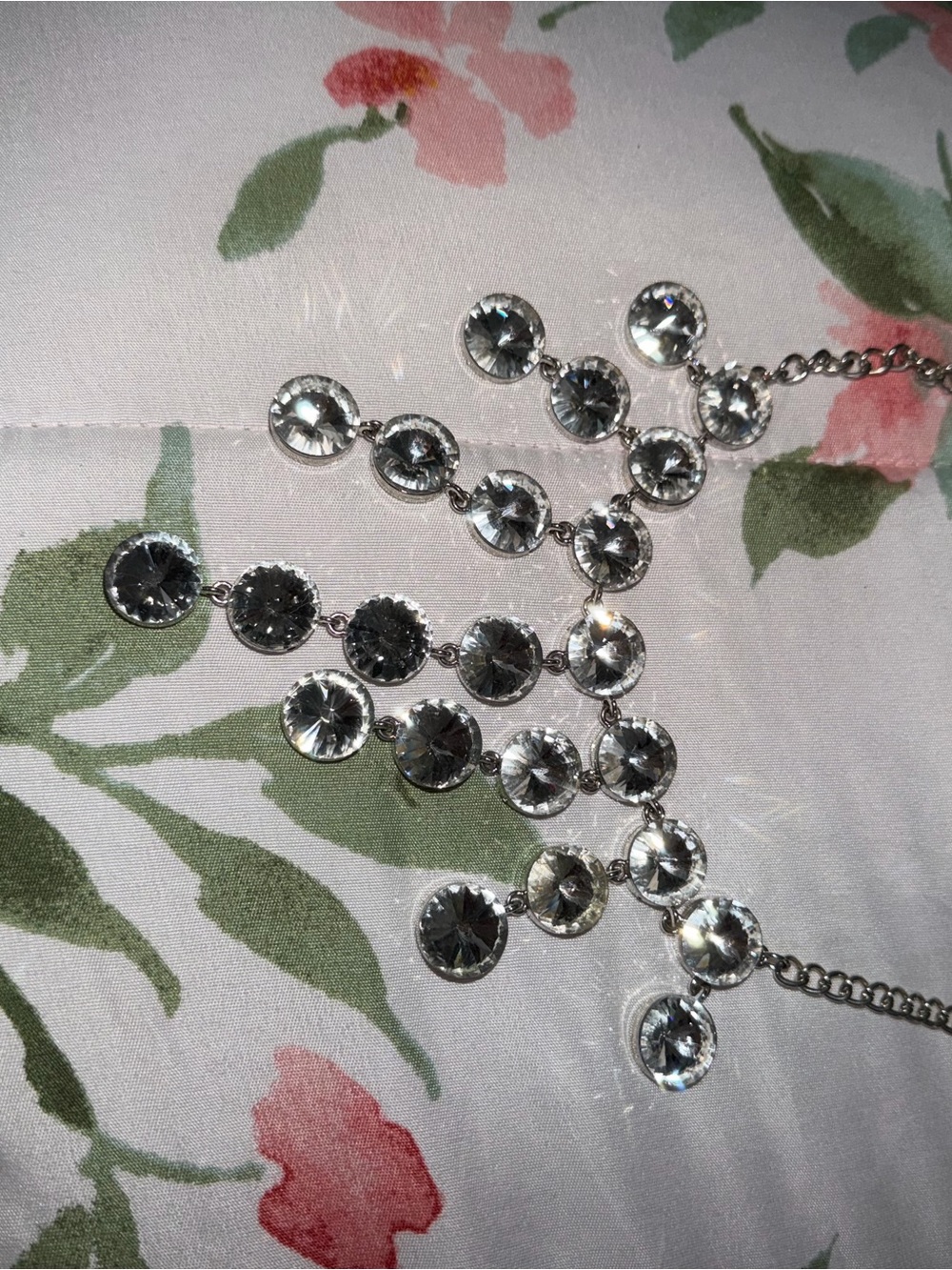 Crystal Drop Statement Necklace - Silver